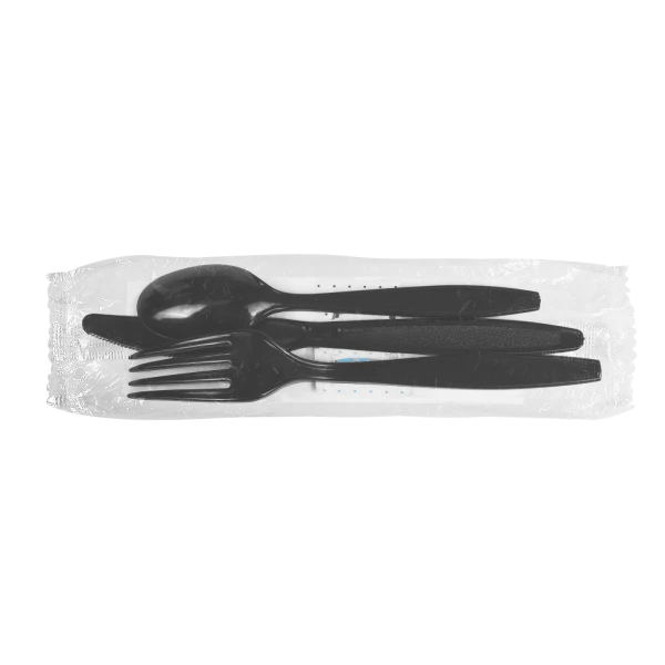 PS Plastic Heavy Weight Cutlery Kits with Salt and Pepper, Black