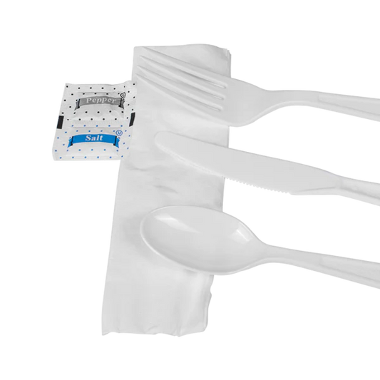 PS Plastic Heavy Weight Cutlery Kits with Salt and Pepper, White