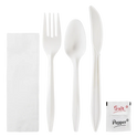 PP Plastic Medium Weight Cutlery Kits with Salt and Pepper, White