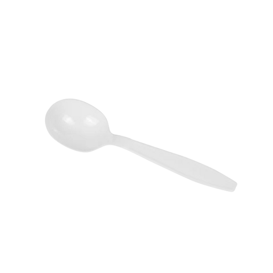 PS Plastic Heavy Weight Soup Spoons Wrapped, White