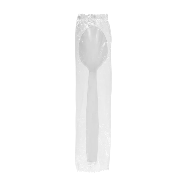 PS Plastic Extra Heavy Weight Tea Spoons Wrapped, White