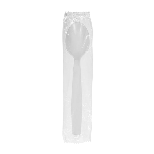 PS Plastic Extra Heavy Weight Tea Spoons Wrapped, White