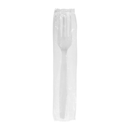PP Plastic Heavy Weight Forks Wrapped, White