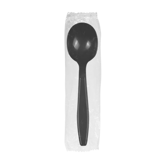 PP Plastic Heavy Weight Soup Spoons Wrapped, Black