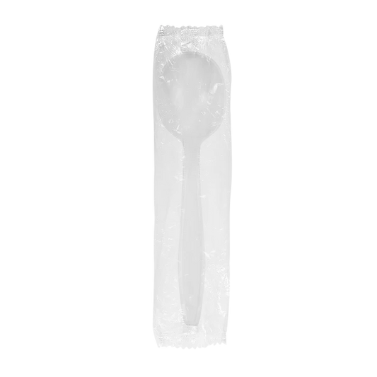 PP Plastic Heavy Weight Soup Spoons Wrapped, White